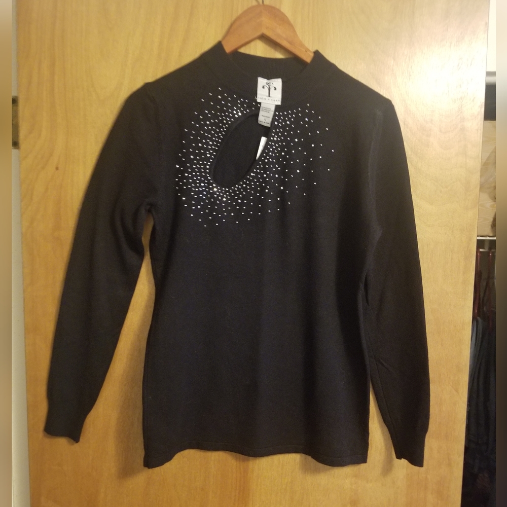 Rain & Rose black sweater with rhinestones